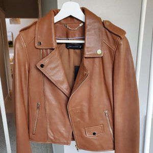 NWT Zara Leather Jacket - Camel Color Lambskin Size XS